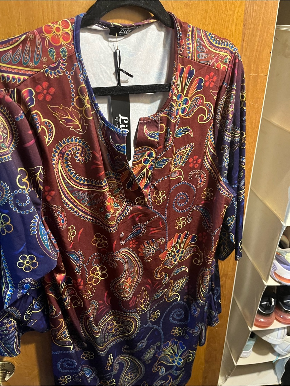 Lily Multicolor Paisley Tunic Top - Burgundy, Navy, Gold Accents